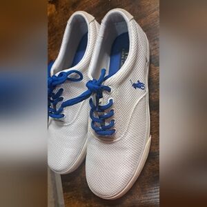 Polo by Ralph Lauren White and Blue Sneakers Tennis Preppy 8.5D